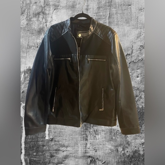 Men’s faux, leather jacket, stone, falcon, black men’s size XL new with tags - Picture 1 of 6